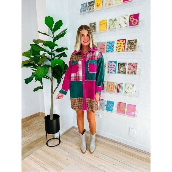 Fantastic Fawn Plaid Corduroy Button Down Longline Shacket IFJ63444-02 - Picture 9 of 10